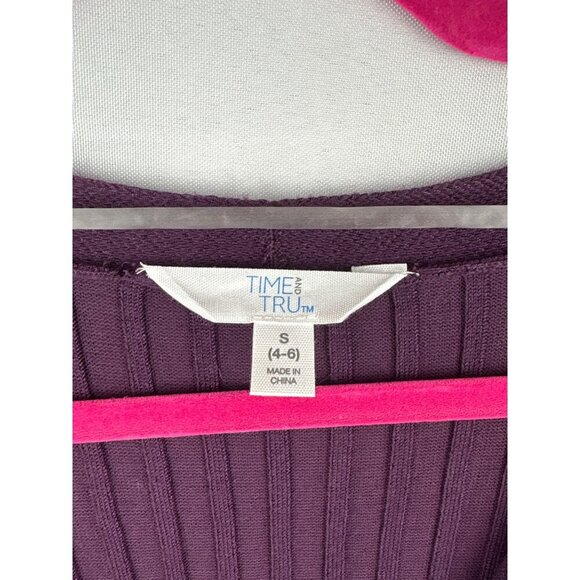 Time And Tru Womens Ribbed Long Cardigan Sweater In Purple Pearl Size S (4-6) 79 - Picture 4 of 7